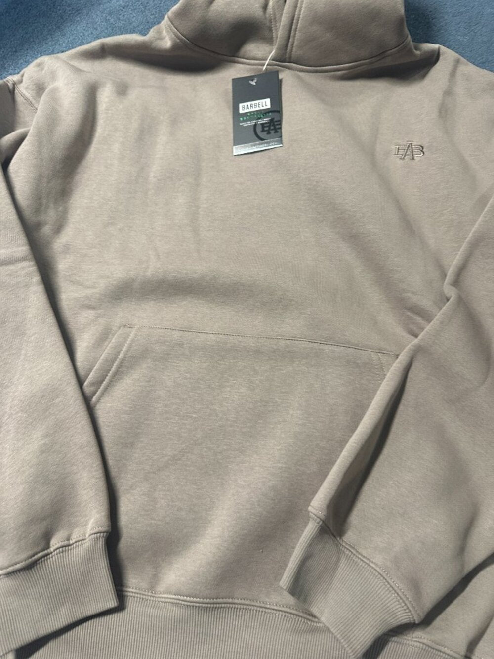 Barbell Apparel Men Performance Monogram Heavy Hoodie - Stone, Large - NWT