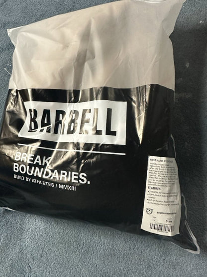 Barbell Apparel Men Performance Monogram Heavy Hoodie - Stone, Large - NWT