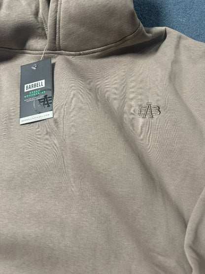 Barbell Apparel Men Performance Monogram Heavy Hoodie - Stone, Large - NWT