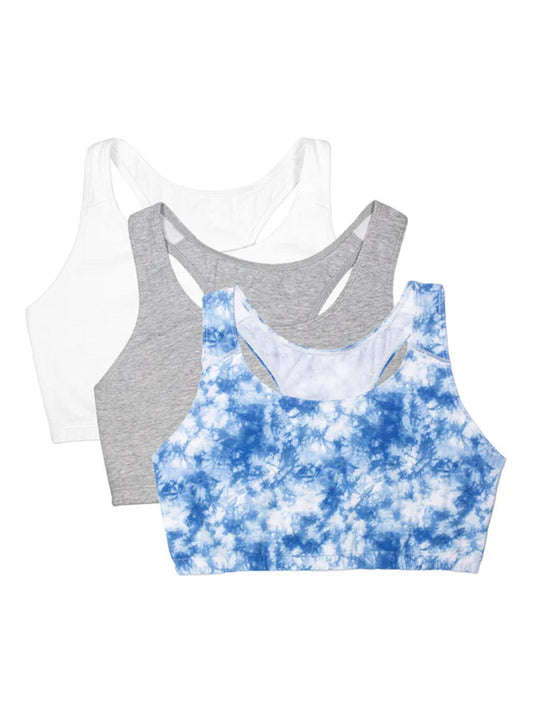 Fruit of the Loom Women's Racerback Cotton Sports Bra - Grey/White/Tie Dye, 46