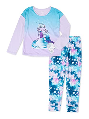 Big Girls Wonder Nation Mermaid & Unicorns Under the Sea 2 Pc Pajama Set, X-Large Blue