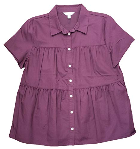 Time and Tru Winter White Button Front Peplum Top, Purple Pearl, Medium