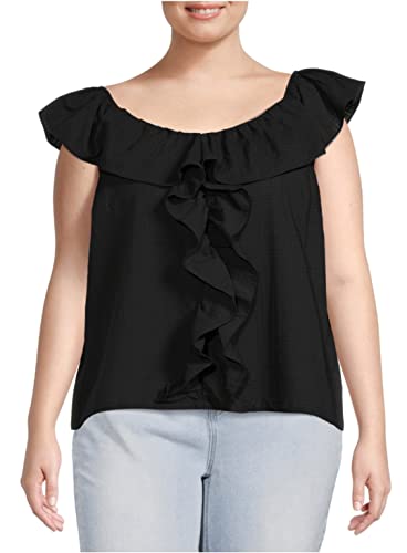 Terra & Sky Black Ruffle Top - 2X